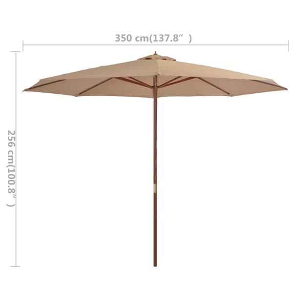 vidaXL Trädgårdsparasoll med trästång taupe 350 cm - Parasoll & solskydd