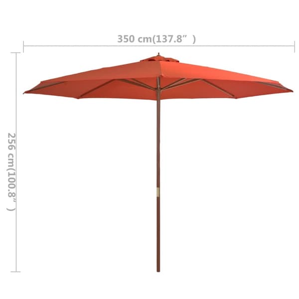 vidaXL udendørs parasol med træstang 350 cm terracottafarvet - Parasoller og solskærme