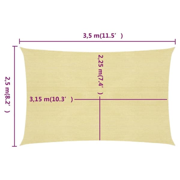 vidaXL solsejl 2,5x3,5 m 160 g/m² HDPE beige - Parasoller og solskærme