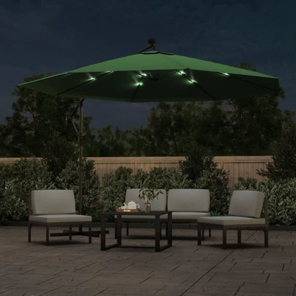 vidaXL Frihängande parasoll med LED metallstång 350 cm grön -  Parasoll & solskydd