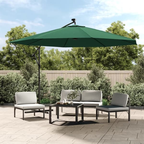 vidaXL Frihängande parasoll med LED metallstång 350 cm grön -  Parasoll & solskydd