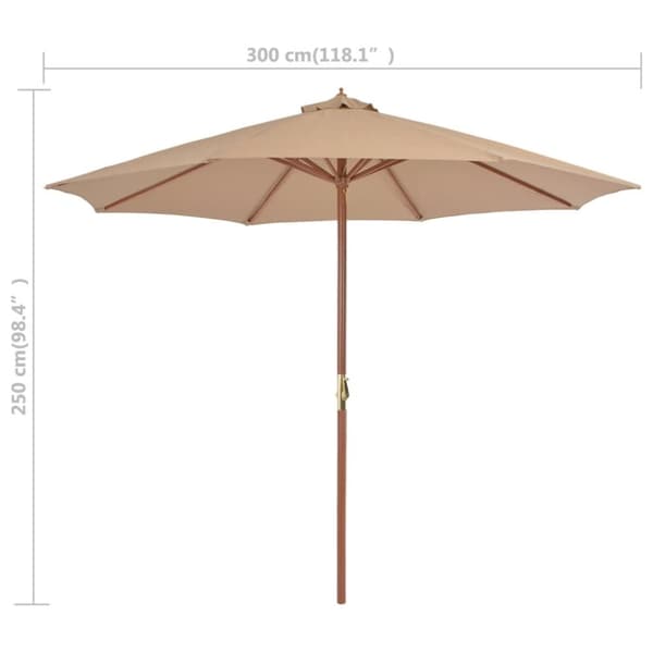 vidaXL udendørs parasol med træstang 300 cm gråbrun - Parasoller og solskærme