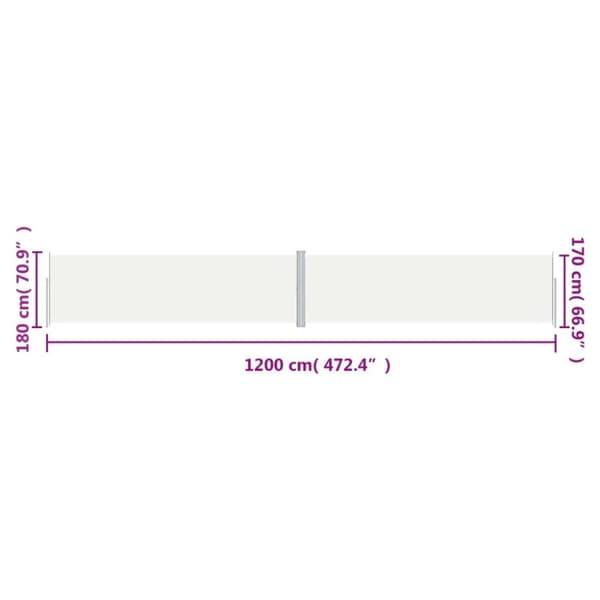 vidaXL Sisäänvedettävä sivumarkiisi kerma 180x1200 cm - Päivän- & aurinkovarjot
