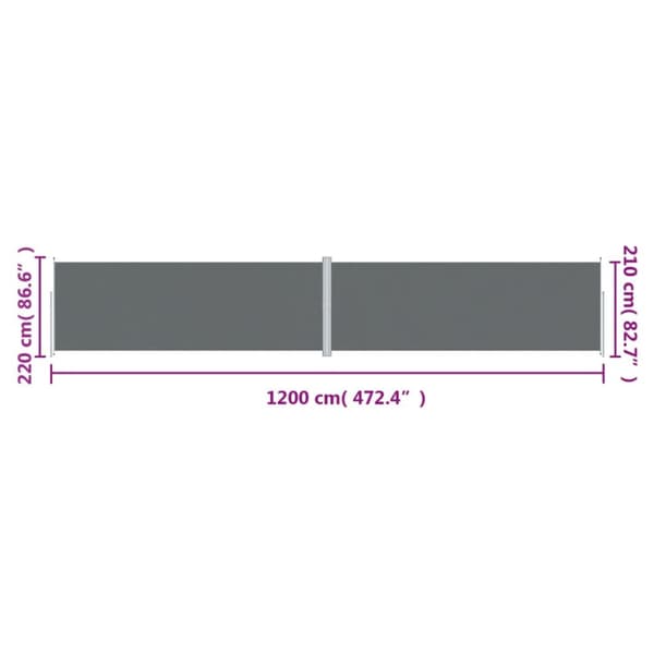 vidaXL Sisäänvedettävä sivumarkiisi antrasiitti 220x1200 cm -  Päivän- & aurinkovarjot