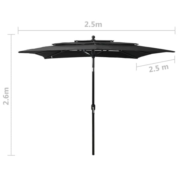 vidaXL Trädgårdsparasoll med aluminiumstång 2,5x2,5 m svart - Parasoll & solskydd