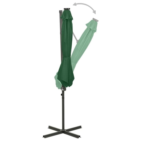 vidaXL Riippuva aurinkovarjo tangolla ja LED-valoilla vihreä 300 cm - Päivän- & aurinkovarjot