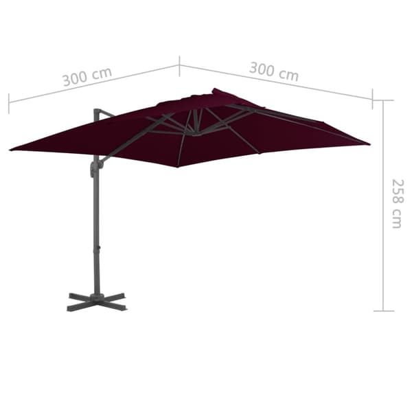vidaXL hængeparasol med aluminiumsstang 300x300 cm bordeauxfarvet - Parasoller og solskærme