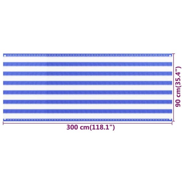 vidaXL Parvekkeen suoja sininen ja valkoinen 90x300 cm HDPE -  Päivän- & aurinkovarjot