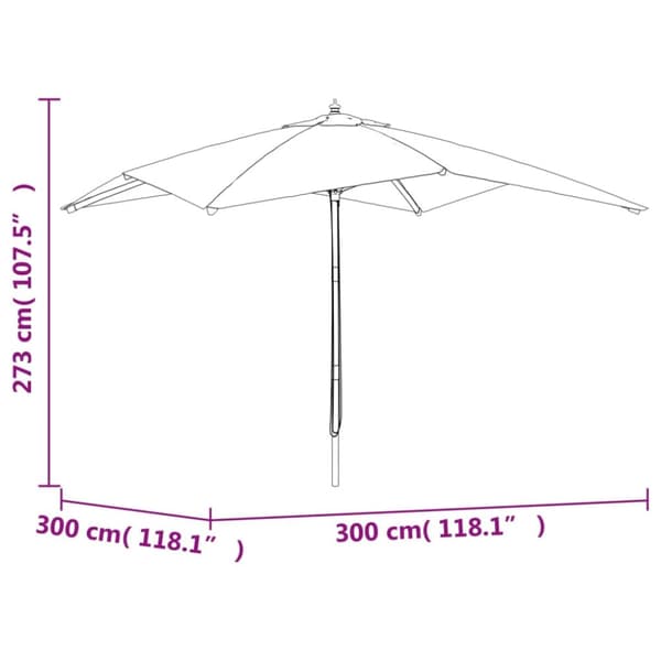vidaXL Puutarhan aurinkovarjo puutolppa antrasiitti 300x300x273 cm - Päivän- & aurinkovarjot