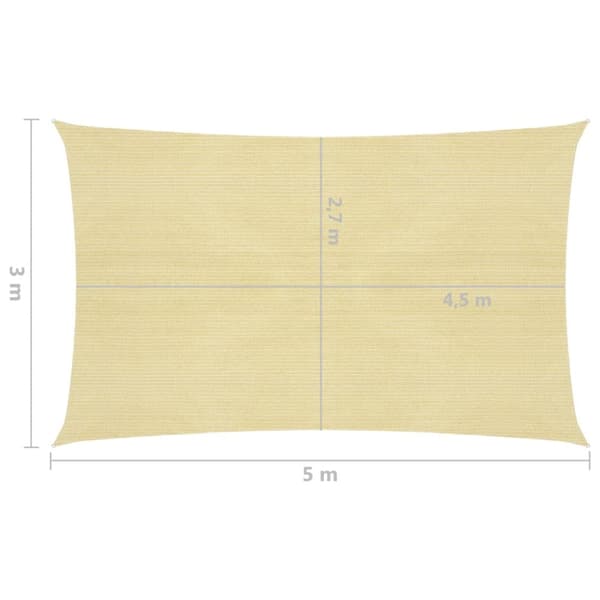 vidaXL solsejl 160 g/m² 3x5 m HDPE beige -  Parasoller og solskærme
