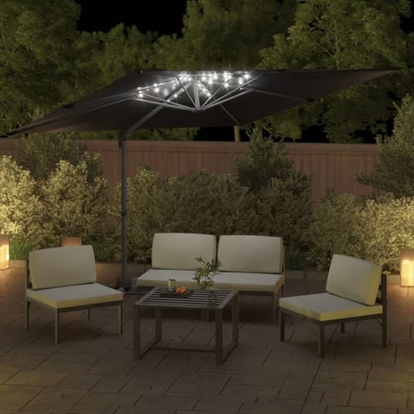 vidaXL hængeparasol med LED-lys 400x300 cm sort - Parasoller og solskærme