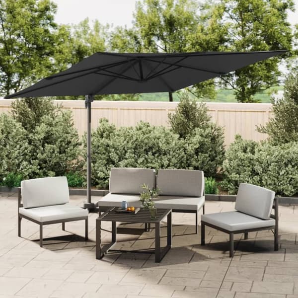 vidaXL hængeparasol med LED-lys 400x300 cm sort - Parasoller og solskærme