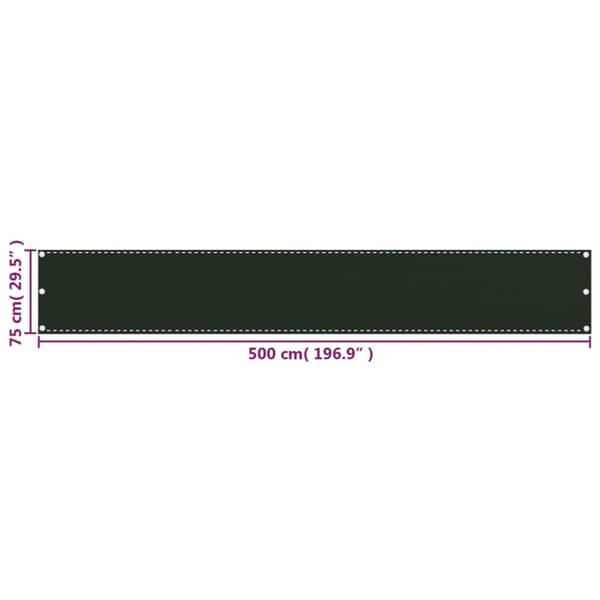 vidaXL Parvekkeen suoja tummanvihreä 75x500 cm HDPE -  Päivän- & aurinkovarjot