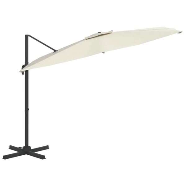 vidaXL Riippuva aurinkovarjo alumiinipylväällä hiekanvalk. 400x300 cm -  Päivän- & aurinkovarjot