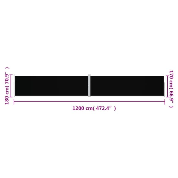 vidaXL Sisäänvedettävä sivumarkiisi musta 180x1200 cm -  Päivän- & aurinkovarjot