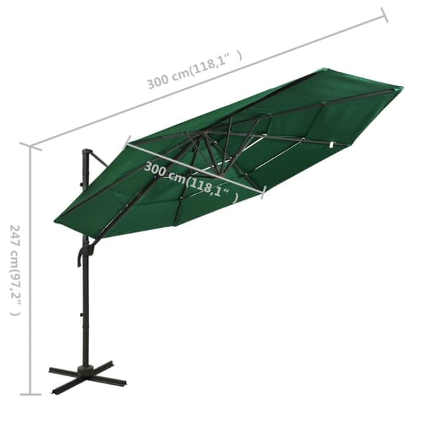 vidaXL Trädgårdsparasoll med ventilation och stång grön 3x3 m -  Parasoll & solskydd