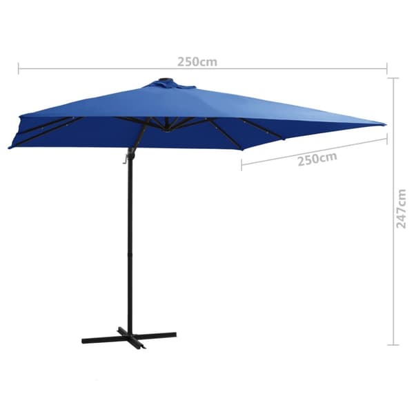 vidaXL Aurinkovarjo LED-valoilla teräspylväs 250x250 cm taivaansin. - Päivän- & aurinkovarjot
