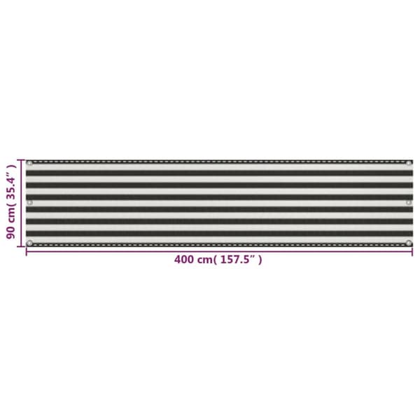 vidaXL Parvekkeen Suoja HDPE 90x400 cm Antrasiitti ja Valkoinen - Päivän- & aurinkovarjot