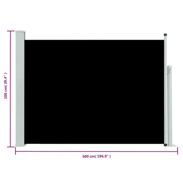 vidaXL Sisäänvedettävä terassin sivumarkiisi 100x500 cm musta - Päivän- & aurinkovarjot