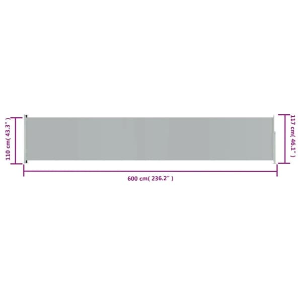 vidaXL Infällbar sidomarkis 117x600 cm grå -  Parasoll & solskydd