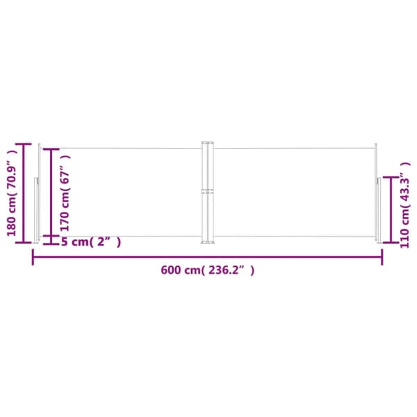 vidaXL sammenrullelig sidemarkise 180x600 cm antracitgrå - Parasoller og solskærme