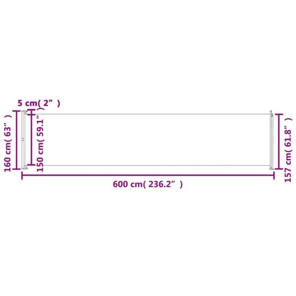 vidaXL Sisäänvedettävä terassin sivumarkiisi 160x600 cm kerma -  Päivän- & aurinkovarjot
