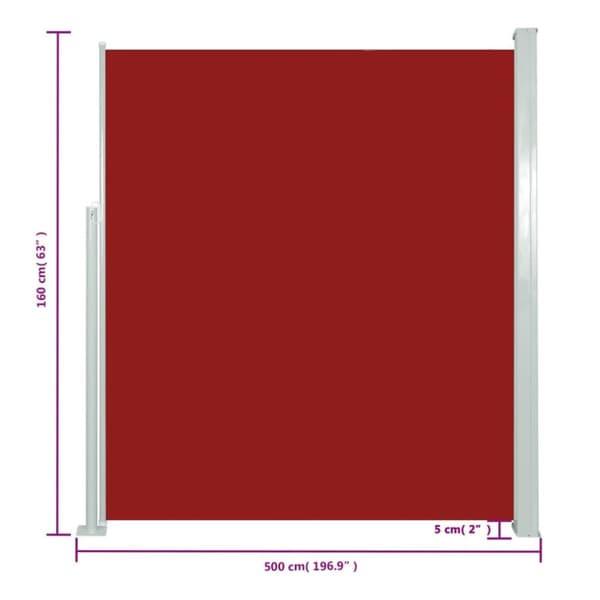 vidaXL Sisäänvedettävä terassin sivumarkiisi 160x500 cm punainen -  Päivän- & aurinkovarjot