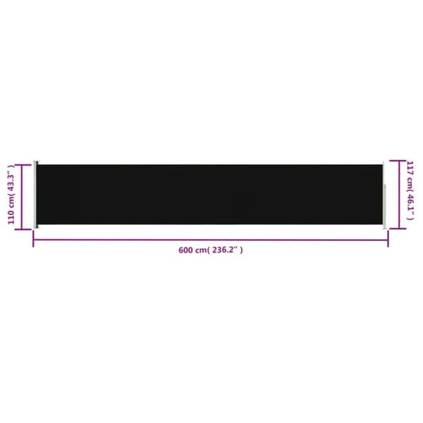 vidaXL Infällbar sidomarkis 117x600 cm svart - Parasoll & solskydd
