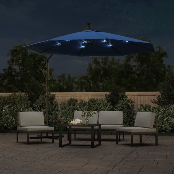 vidaXL Aurinkovarjo LED-valoilla ja teräspylväällä 300 cm sininen - Päivän- & aurinkovarjot