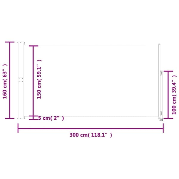 vidaXL Infällbar sidomarkis 160 x 300 cm svart - Parasoll & solskydd