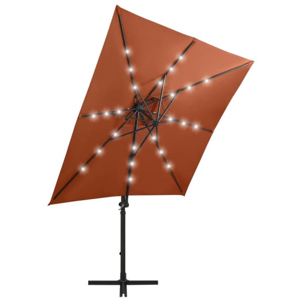 vidaXL Frihängande parasoll med stång och LED terrakotta 250 cm - Parasoll & solskydd