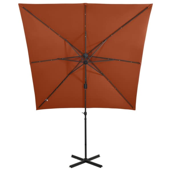 vidaXL Frihängande parasoll med stång och LED terrakotta 250 cm - Parasoll & solskydd
