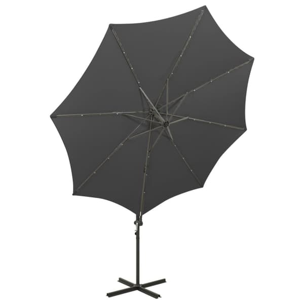 vidaXL Frihängande parasoll med stång och LED antracit 300 cm - Parasoll & solskydd
