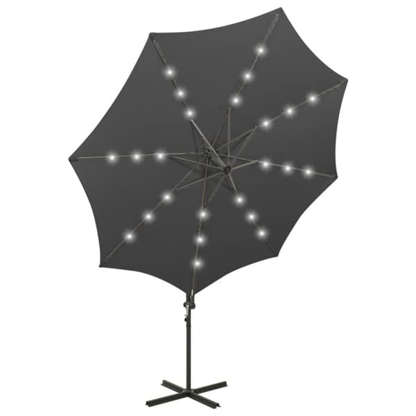 vidaXL Frihängande parasoll med stång och LED antracit 300 cm - Parasoll & solskydd