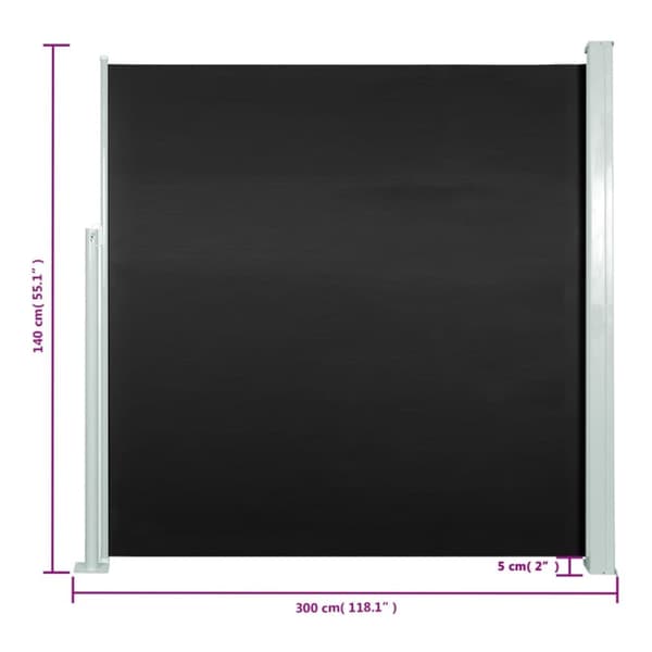 vidaXL Sisäänvedettävä terassin sivumarkiisi 140x300 cm musta - Päivän- & aurinkovarjot