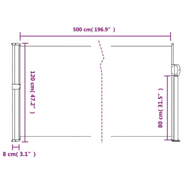 vidaXL Indragbar sidomarkis brun 120x500 cm - Parasoll & solskydd