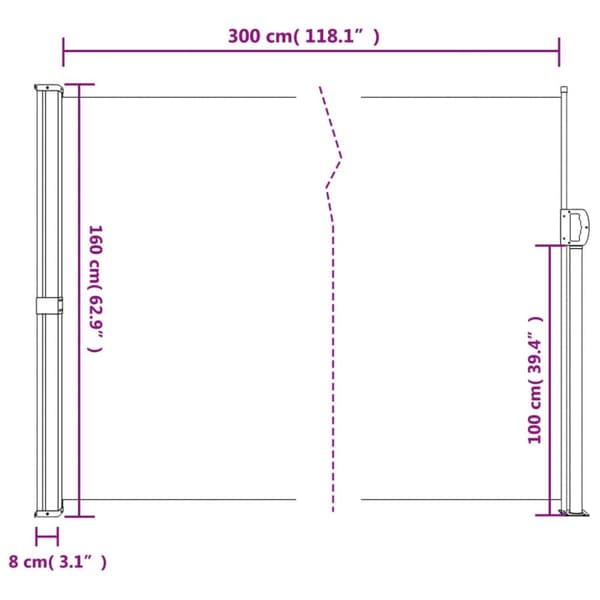 vidaXL Sisäänvedettävä sivumarkiisi ruskea 160x300 cm -  Päivän- & aurinkovarjot