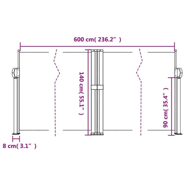 vidaXL Infällbar sidomarkis gräddvit 140x600 cm -  Parasoll & solskydd