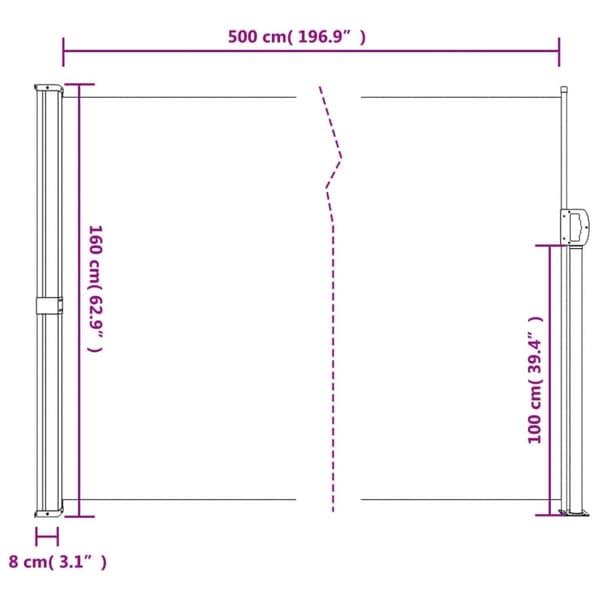 vidaXL Sisäänvedettävä sivumarkiisi antrasiitti 160x500 cm - Päivän- & aurinkovarjot