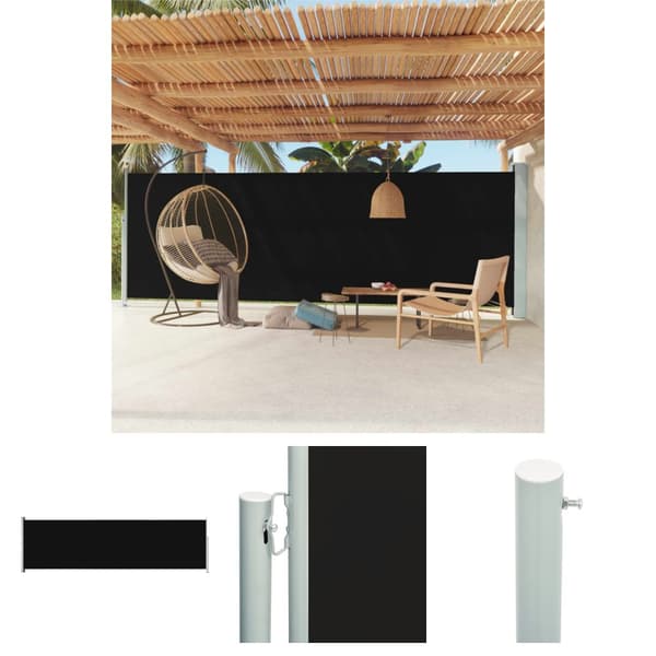 The Living Store Infällbar sidomarkis 180x600 cm svart -  Parasoll & solskydd