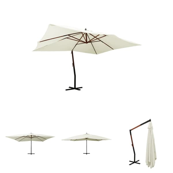 The Living Store Riippuva aurinkovarjo puupylväällä 400x300 cm hiekka - Päivän- & aurinkovarjot