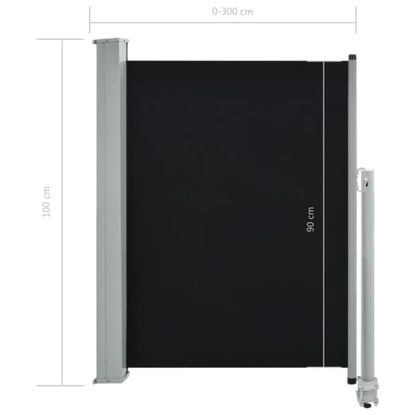 The Living Store sammenrullelig sidemarkise til terrassen 100 x 300 cm sort -  Parasoller og solskærme
