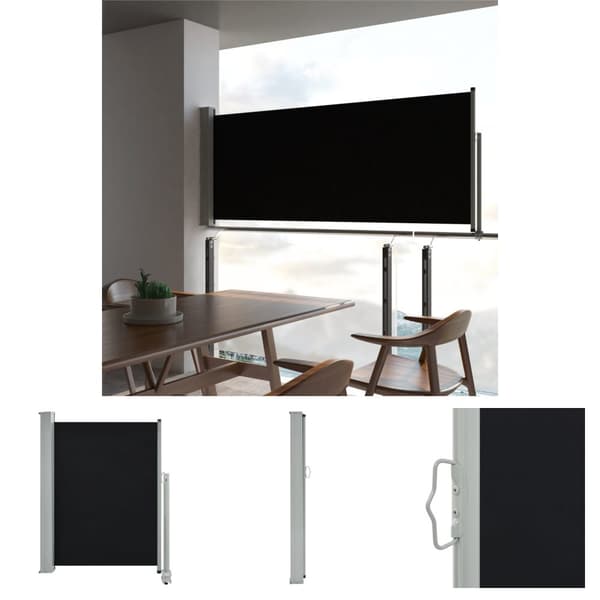 The Living Store sammenrullelig sidemarkise til terrassen 100 x 300 cm sort -  Parasoller og solskærme