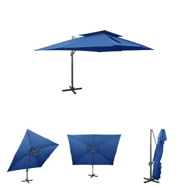 The Living Store hængeparasol med dobbelt top 400x300 cm azurblå -  Parasoller og solskærme
