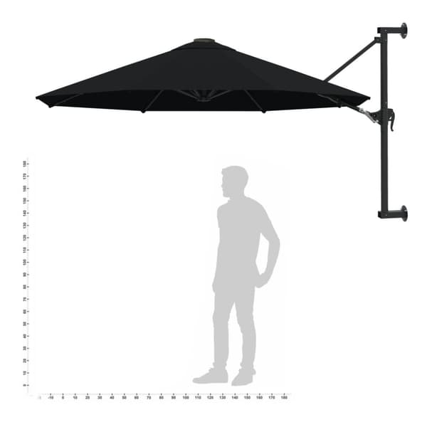 The Living Store Seinäkiinnitteinen aurinkovarjo metallitolppa 300 cm musta - Päivän- & aurinkovarjot