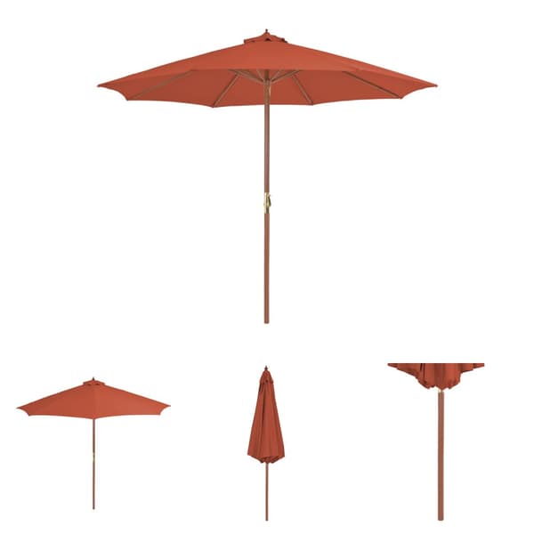 The Living Store Trädgårdsparasoll med trästång 300 cm terrakotta -  Parasoll & solskydd