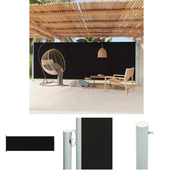The Living Store Terassin sisäänvedettävä sivumarkiisi 200x600 cm musta - Päivän- & aurinkovarjot