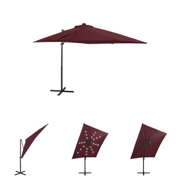 The Living Store hængeparasol med stang + LED-lys 250 cm bordeaux -  Parasoller og solskærme