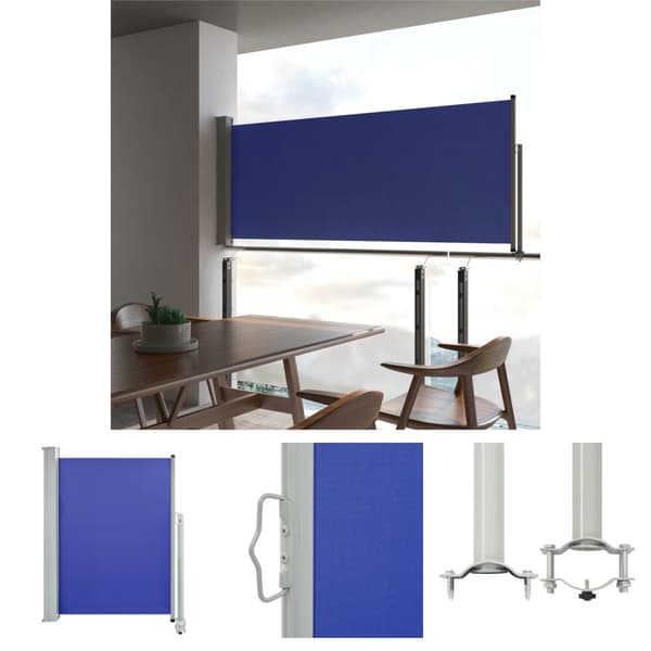 The Living Store sammenrullelig sidemarkise til terrassen 100 x 300 cm blå -  Parasoller og solskærme