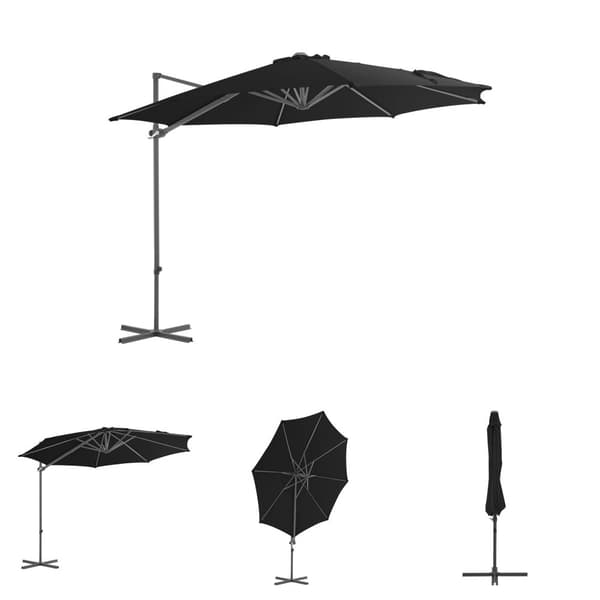 The Living Store Frihängande parasoll med stålstång svart 300 cm -  Parasoll & solskydd